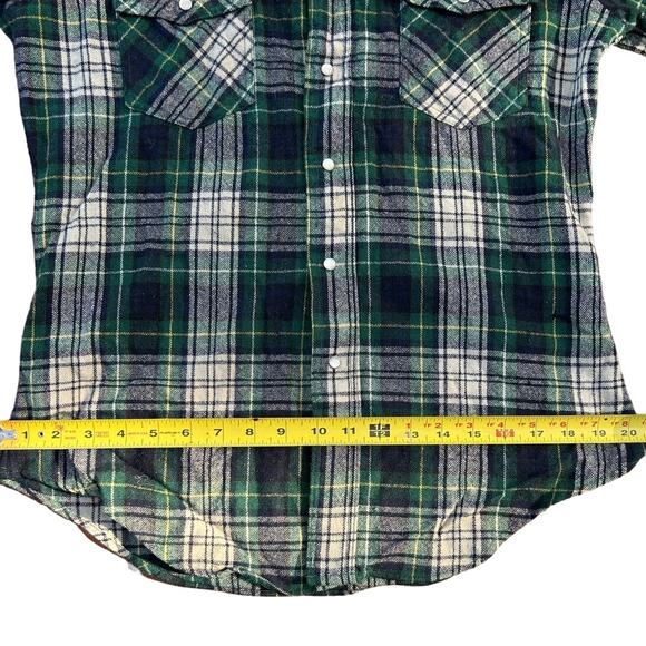 Vintage 1970 Saturdays in California Men Wool Shirt Blue Green Plaid Size Med - Picture 12 of 12